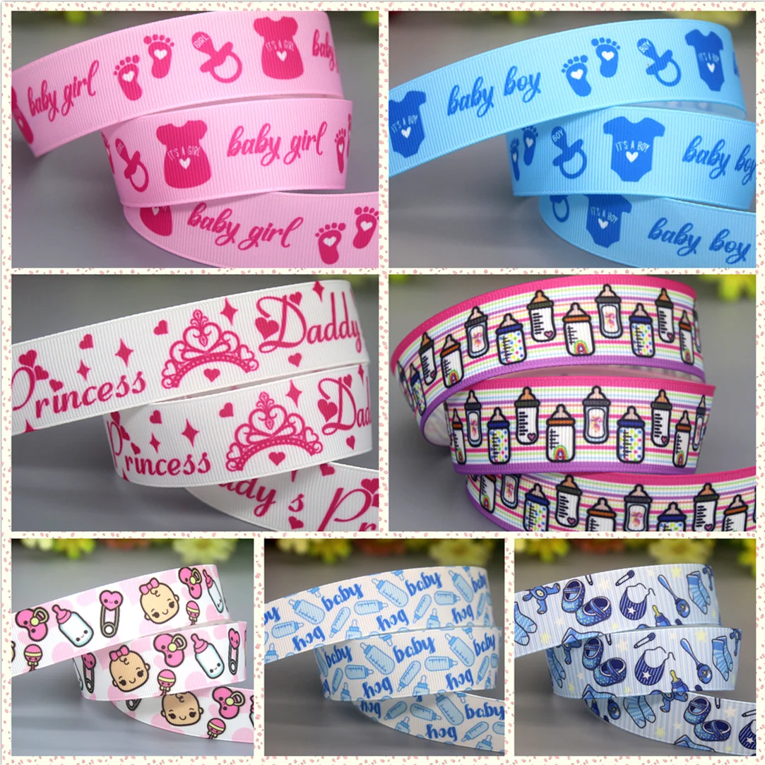 DHK 50yards Baby Girl Boy Princess Printed Grosgrain Ribbon Accessories Material Headwear Decoration DIY Sewing Craft S2378