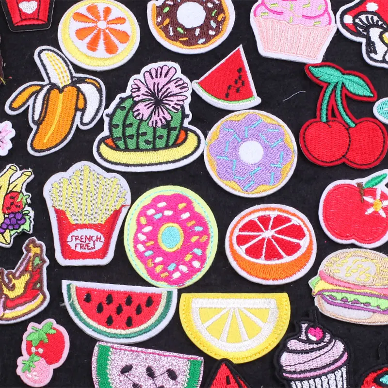 Food Fruit Avocado, Strawberry, Watermelon, Lemon, Pineapple, Peach, Banana, Cherry Cake Iron on Embroidered Patches on Clothes