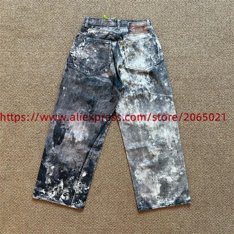 Loose 3D Printed Digital Camouflage Splatter Ink Denim Pants Jeans Men Women 1:1 Best Quality Joggers Trousers