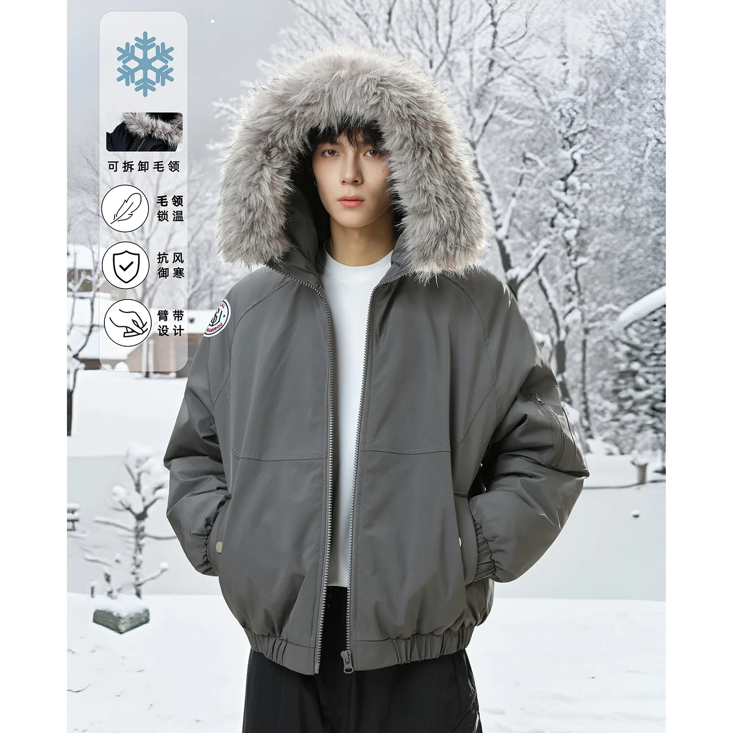 

Мужское хлопковое пальто со съемным меховым воротником и капюшоном, зимняя утолщенная теплая рабочая одежда, водонепроницаемая куртка