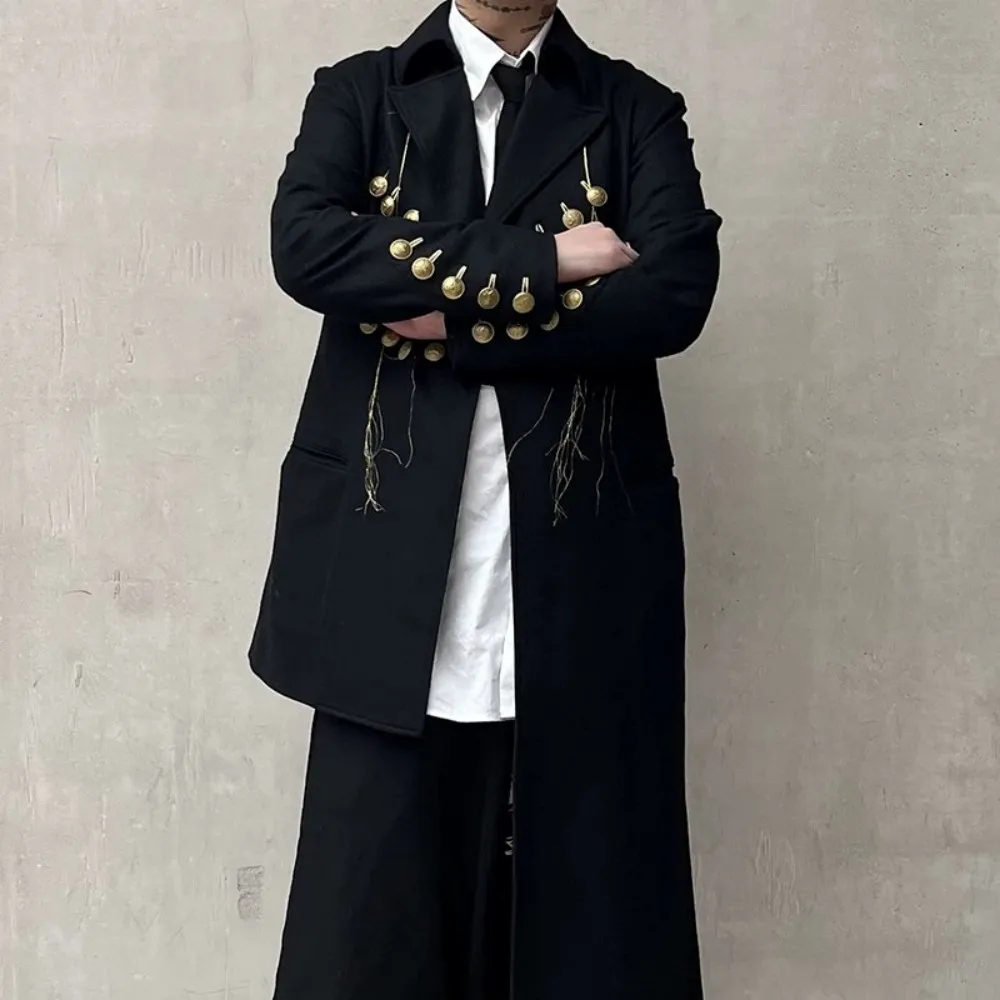 FANDISHI Asymmetric Casual Suit Autumn Winter Woolen Jacket with Gold Buckle for Men Streetwear Fashion