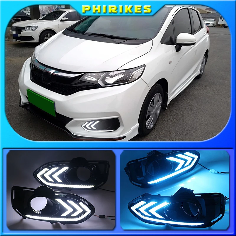 

2pcs For Honda jazz fit 2018 2019 LED DRL Daytime Running Lights Daylight Fog Lamp Cover With Turn signal lamp