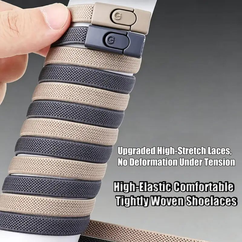 Lazy No-Tie Shoelace Buckles, Elastic Widened Flat Shoelaces, Metal Clip Fasteners for Men and Women