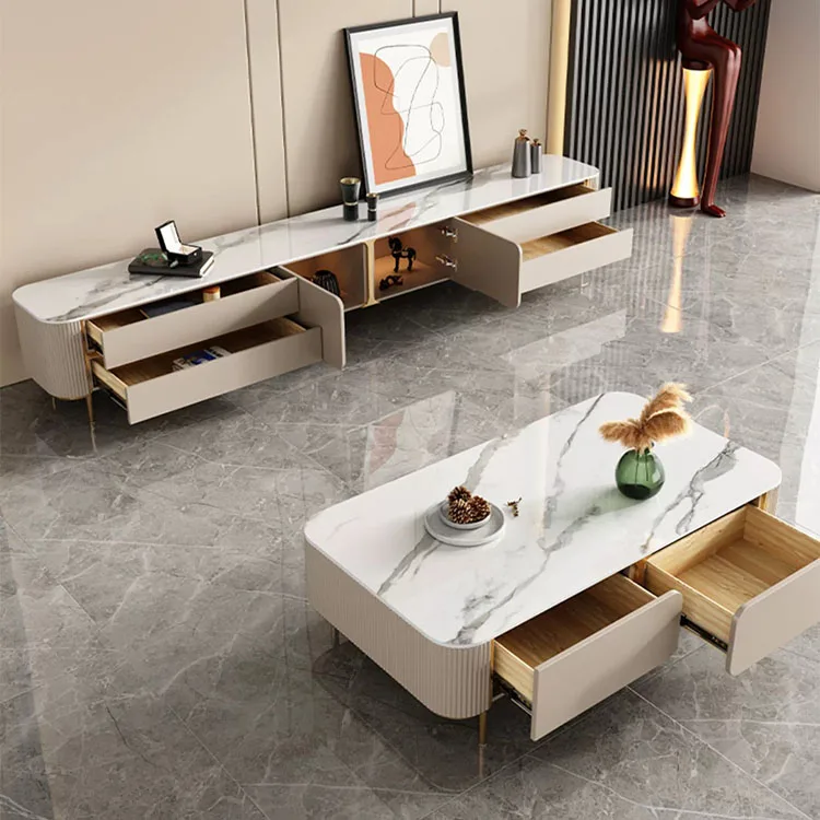 모던 스타일 거실 소결석 커피 테이블 TV 캐비닛 콤보 세트 고급 심플 우드 커피 테이블