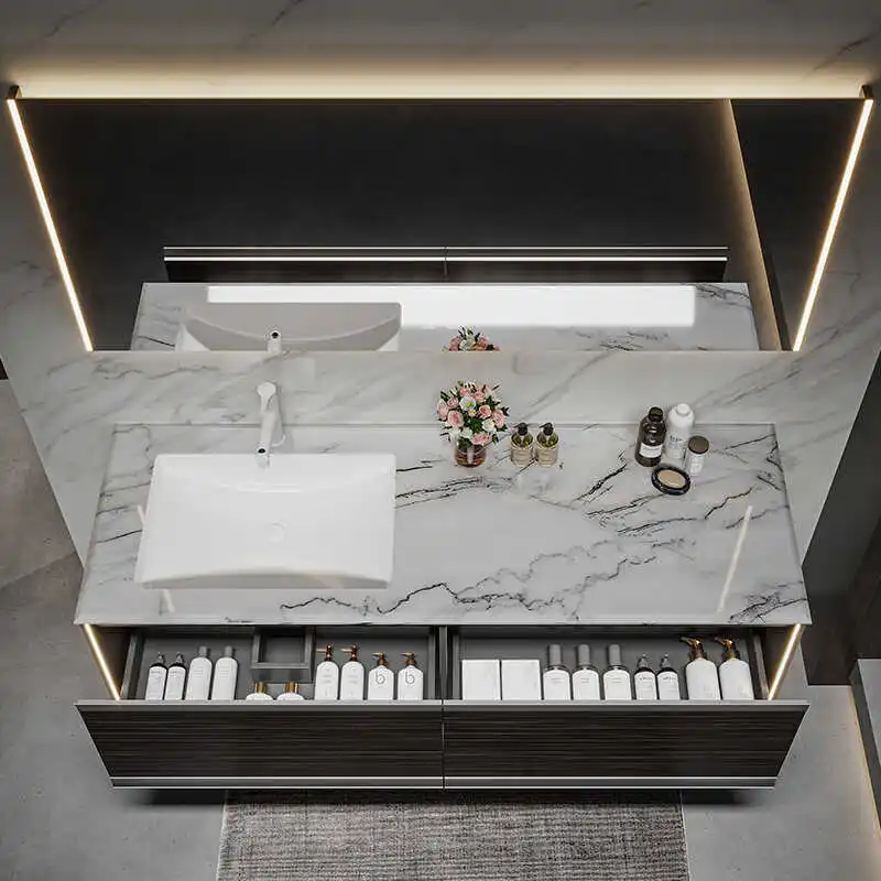 Luxury Modern Bathroom Cabinet Luxury Stone Light Wall Tall Storage Cabinet Organizer Portable Mirror Banyo Dolabi Furniture