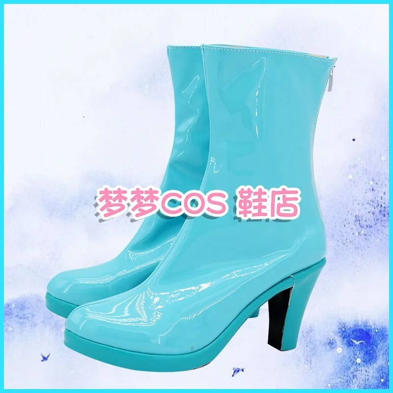 WinClub Bloom Cosplay Costume Shoes Blue Handmade Faux Leather Boots