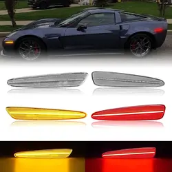 For Chevy Corvette C6 2005 2006 2007 2008 2009 2010 2011 2012 2013 Clear Lens Front+Rear LED Side Marker Light Amber/Red 4Pcs