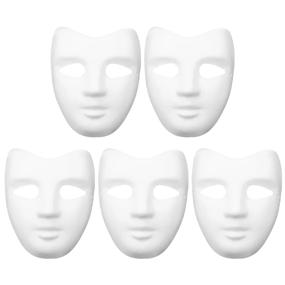 5 Pcs Blank Mask Paintable DIY Face Masquerade White Cosplay Accessories Unpainted Prom Props