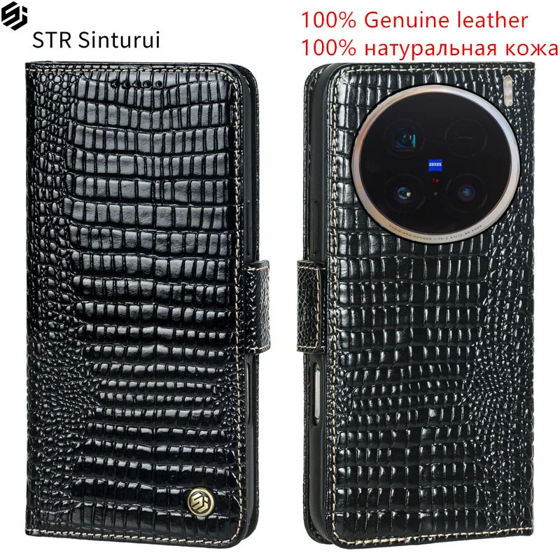 

STR Genuine leather lizard pattern card Slot Wallet Cover For vivo X100 Ultra X80 X90 X100s Pro PIus X90s shockproof phone Case