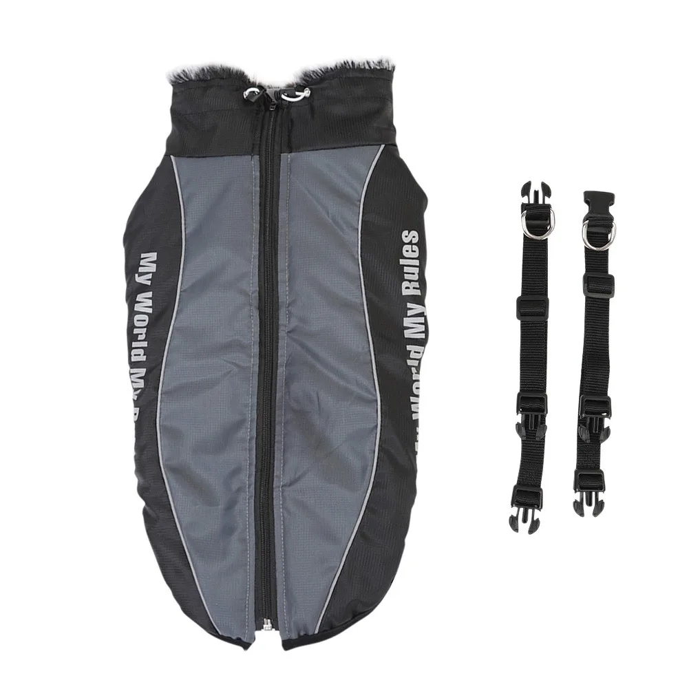 Waterproof Dog Clothes Winter Large Dog Coat With Harness Furry Collar Warm Pet Clothing Dog Jacket Labrador Bulldog Costumes