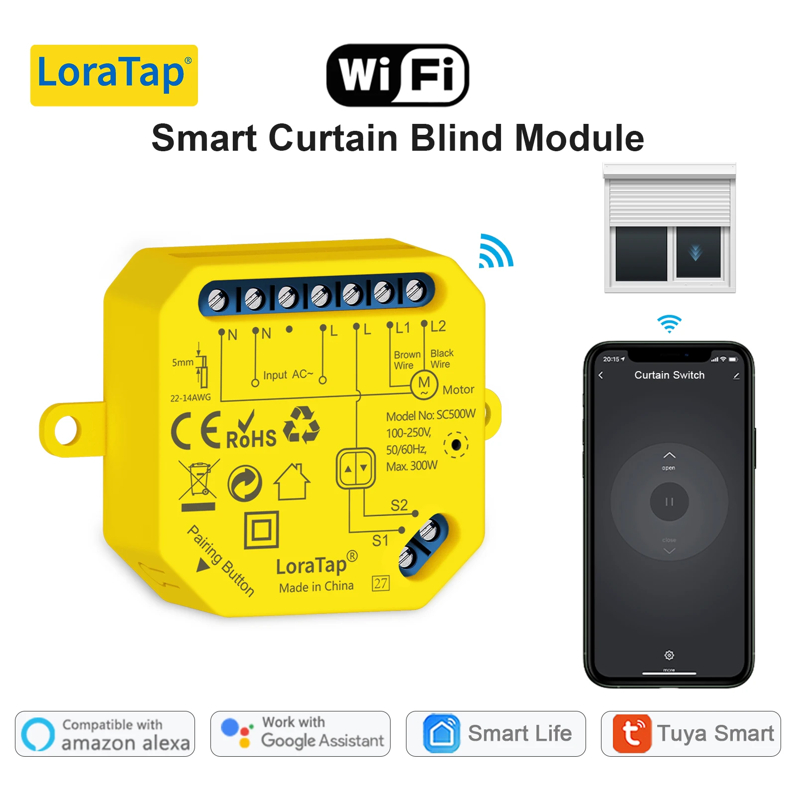 LoraTap Roller Shutter Windows Curtain WiFi Blinds Motor Switch Tuya Smart Life App Google Home Alexa Voice Control Automation