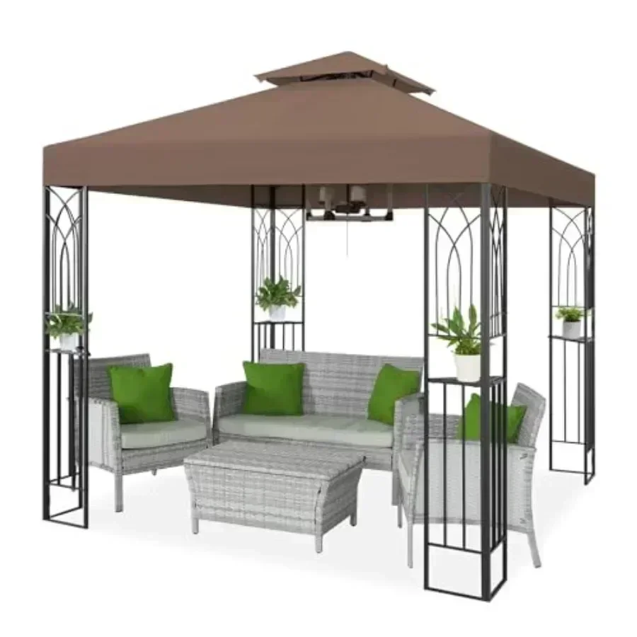 Patio Gazebo  Shelves Two Tier t Top  UV Protection for Backyard Garden Lawn Outdoor Events