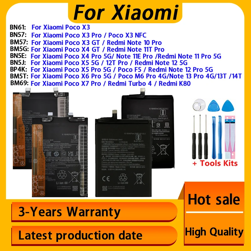 BN57 BM57 BM5G BM5T Battery For Xiaomi Redmi Note 10 11 11T 11E 12 12T 13 13T 14T Poco X3 NFC X4 X5 F5 X6 X7 GT Pro 5G Batteries