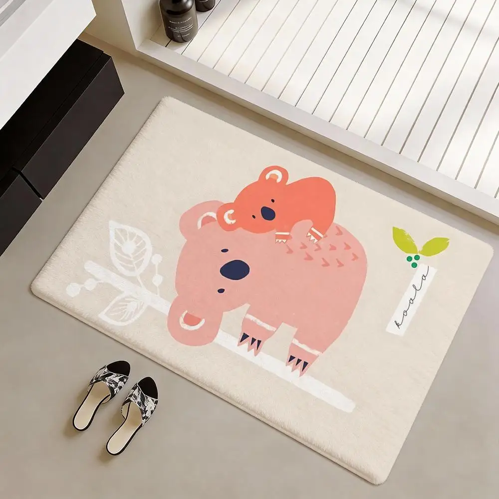Geometric Koala Art Floor Mat Soft Flannel Non-Slip Door Mat - Thickened Rug for Living Room Home Decor