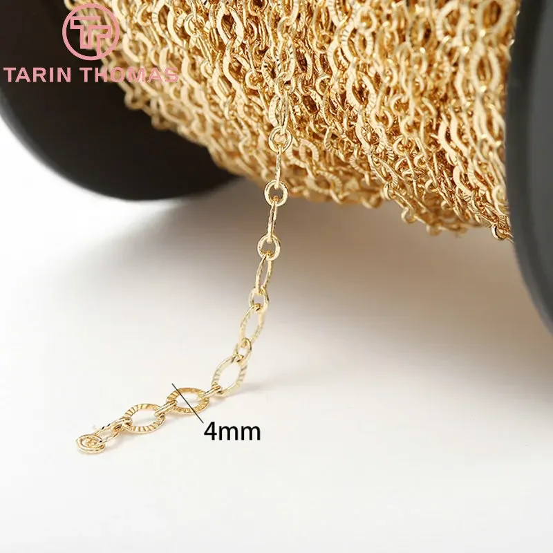 (6348) 1 Meter Width 4MM 24K Gold Color Plated Brass Necklace Chains Bracelet Chains High Quality Jewelry Accessories Wholesale