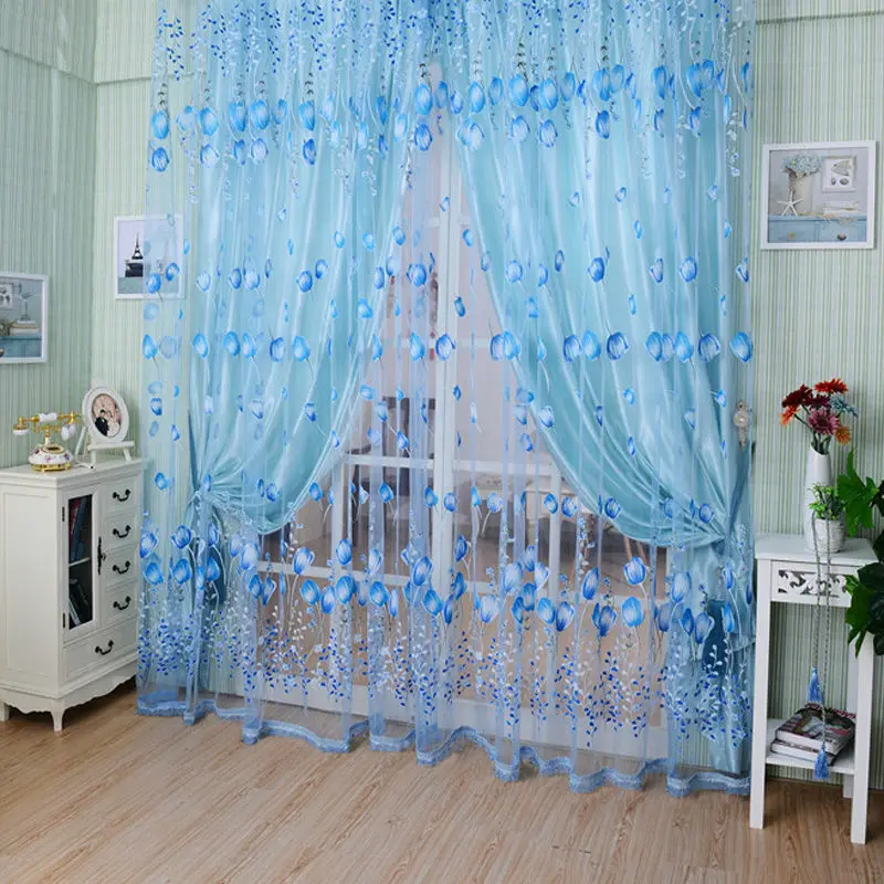 

Valances Tulip Floral Tulle Voile Door Window Curtain Drape Panel Sheer Shades