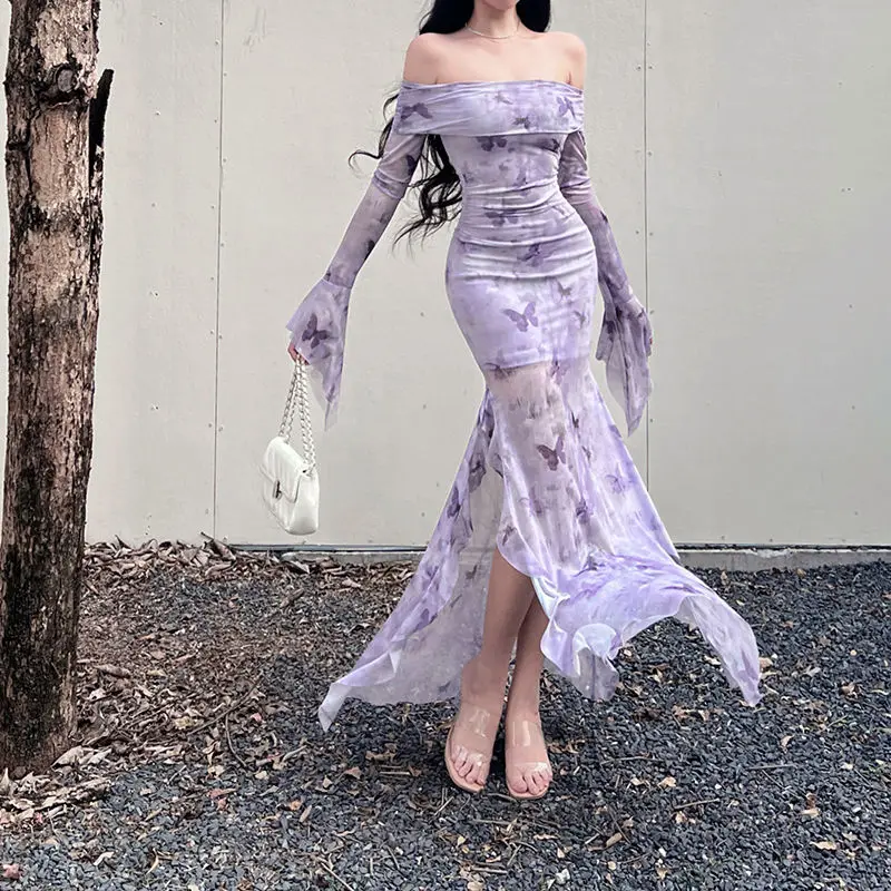 Robes à manches longues pour femmes, robe de soirée de mariage, printemps, rubans en Satin appliqués, volants, taille basse, Style français plissé