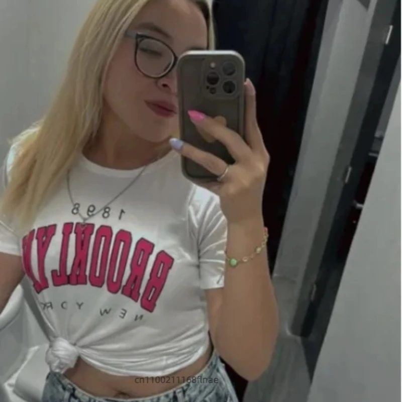 2025 New Street Dance Clothing Summer Women's T-shirt 1898 Printed Short Sleeved T-shirt Casual Street Hip Hop Clothing