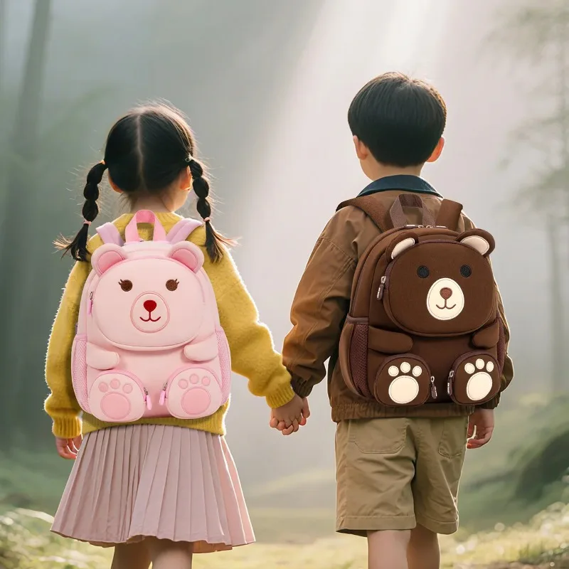 Kids 3D Backpack Oxford Cloth Cute 3D Bear Design Backpack Korean Ins Style Toddler Water Resistant Casual Bag
