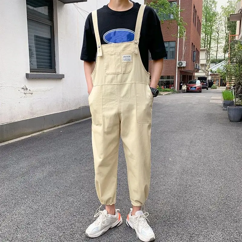 Mannen Bib Broek Lente Herfst Casual Multi Zakken Losse Lange Jarretel Jumpsuits Cargo Overalls Street Wear Harajuku