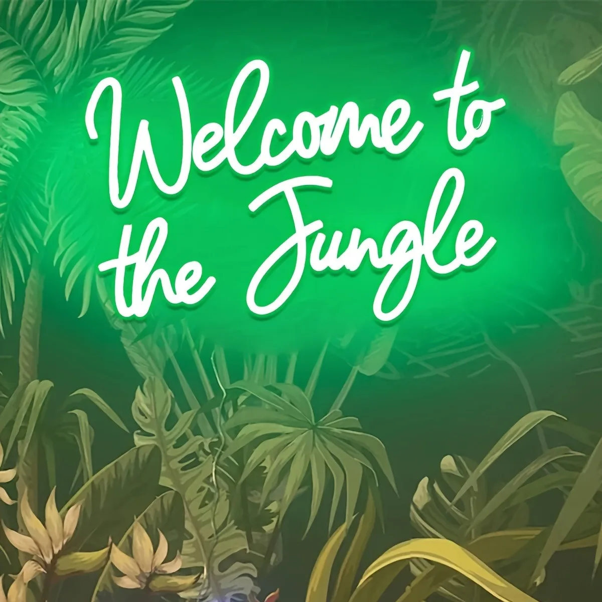 Benvenuti nella giungla Insegna al neon a LED Decorazione da parete verde Dimmerabile Alimentato tramite USB per la decorazione del negozio di piante da giardino, portico, bar