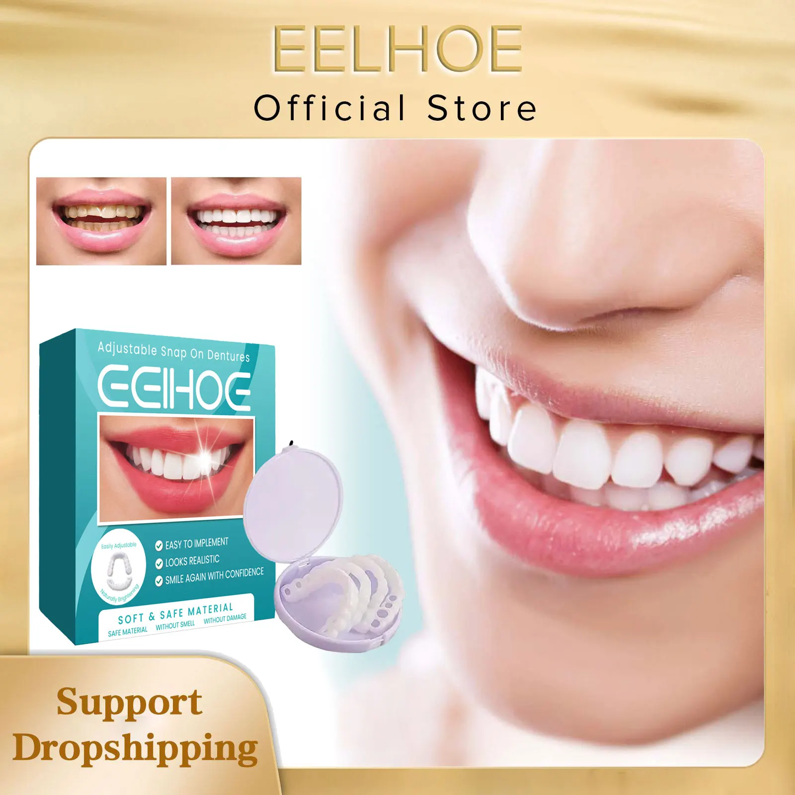 Temporary Whiten Braces Snap on Teeth Veneers Restoration Dentures Imitation Teeth Correction Confident Smile Fake Tooth Cover