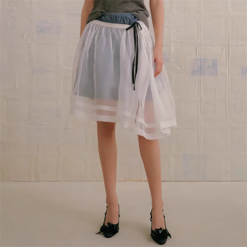 

Women's skirt New mesh spliced mini dress for summer 2025 Low waist slim fit two-piece short skirt set y2k women's half skirt