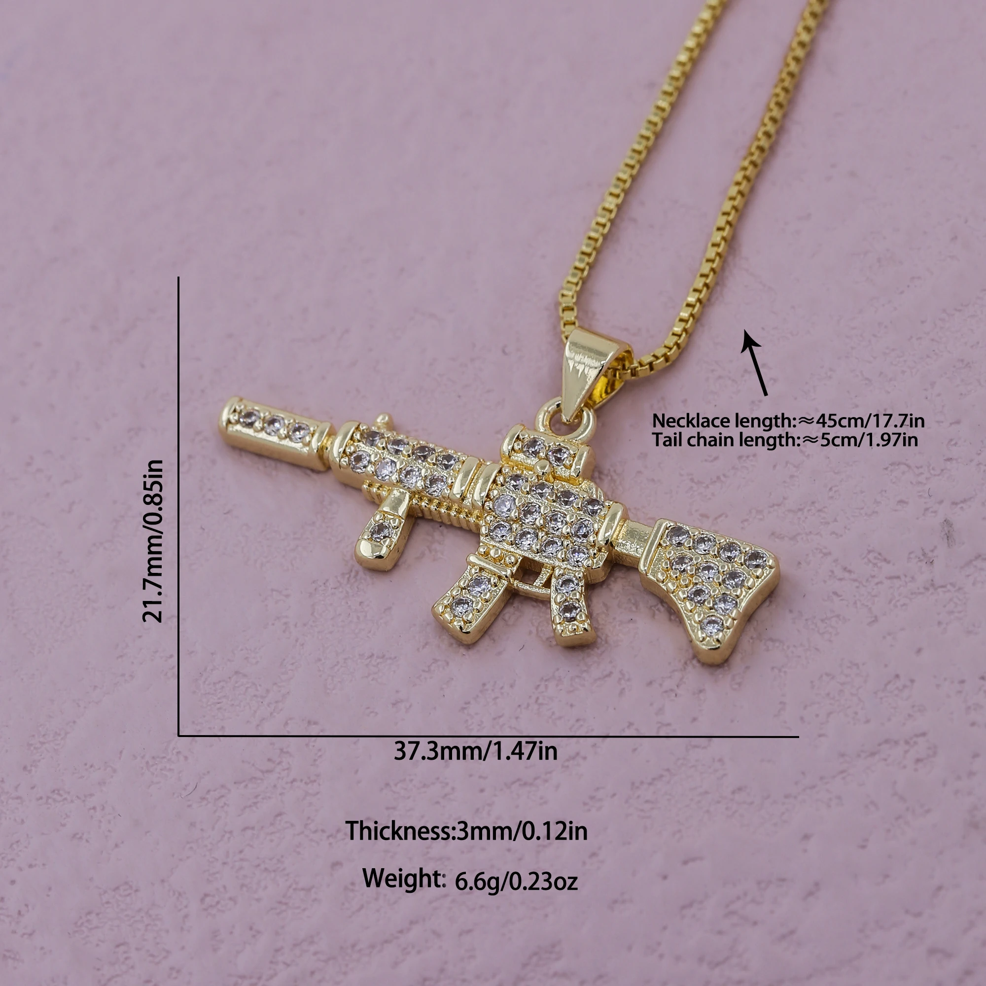 2025 رائجة البيع الاصطناعي الزركون النحاس بندقية هجومية نمط قلادة قلادة للرجال مجوهرات عصرية ساحرة #2