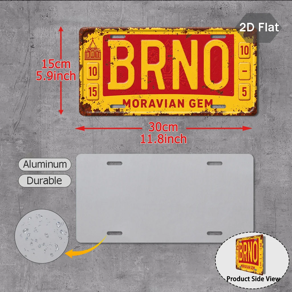 2D Flat, 1pc Vintage Brno Moravian Gem Sign| Only for Decoration, Retro Czech Decor, Vintage Central European City Sign