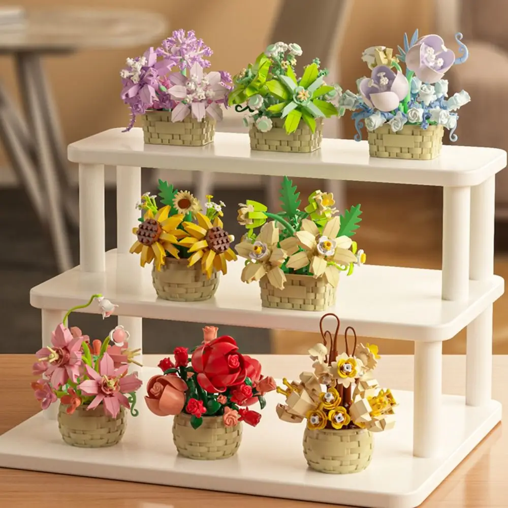 New Building Blocks Flower Baskets Ornament Creative Flower Baskets Children Gift Interesting Potted Plants Model