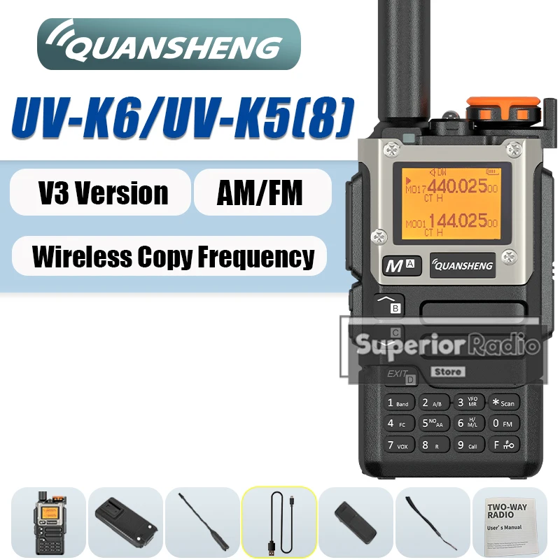 全盛uv-k5-8-無線機v3バージョンuv-k6-2mbメモリ50-600mhz航空帯fm-5wハム双方向無線type-c-10グループスクランブラー