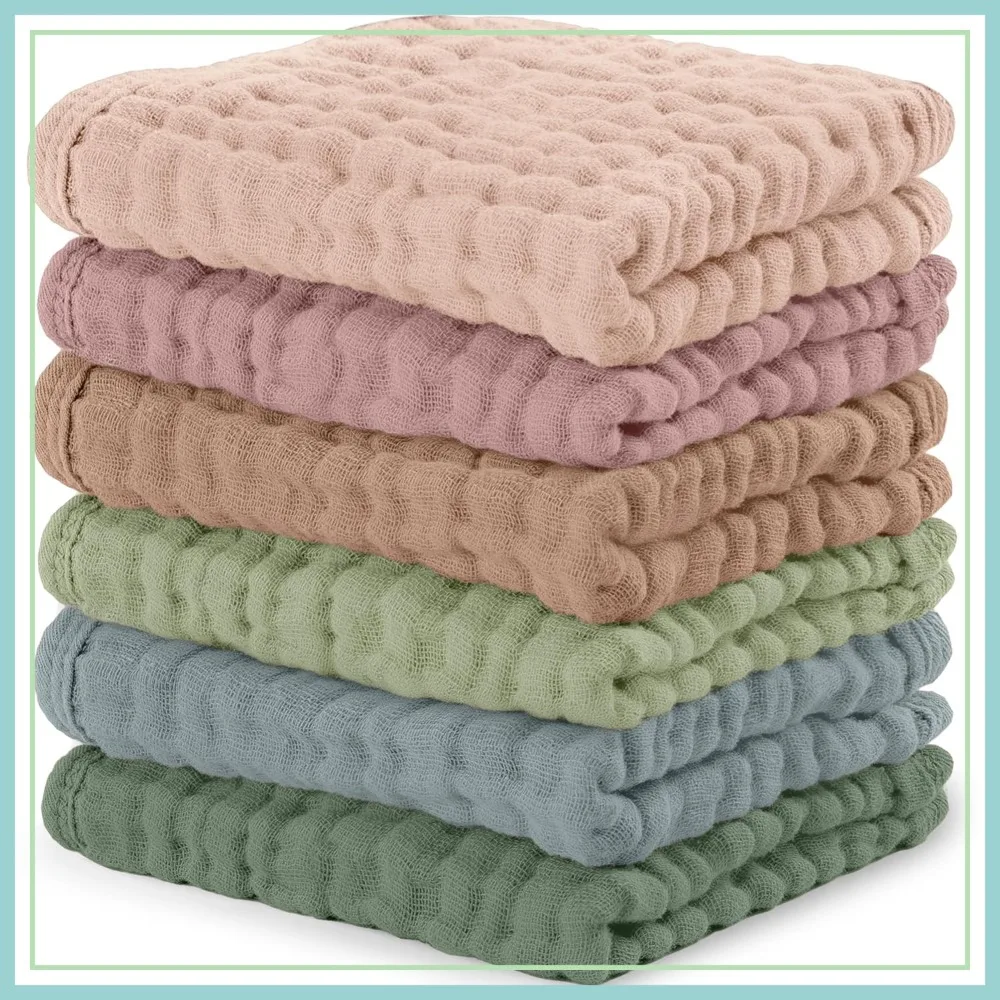 

Soft 6-Layer Cotton Washcloths 6 Pack - Gentle, Absorbent 10x10 Inches for Sensitive Skin - Multicolor