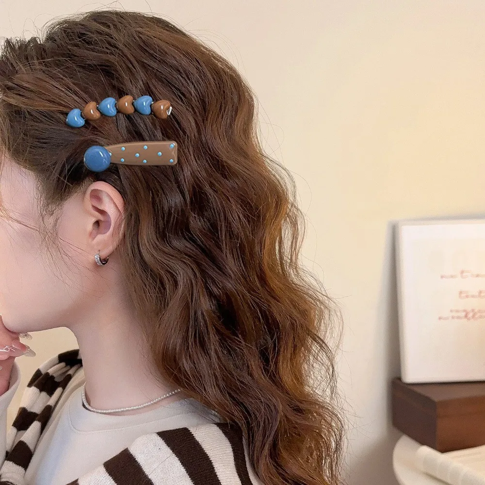 1 قطعة التباين اللون نقطة دبابيس الشعر بسيطة Lovel القلب منقار البط مقاطع الشعر النساء فتاة الجانب الانفجارات المشابك