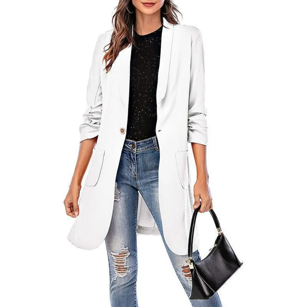 

Women's Net Color Small Suit Coat Long Sleeve Autumn Winter Fashion European Style with Pockets Seven-Point Design