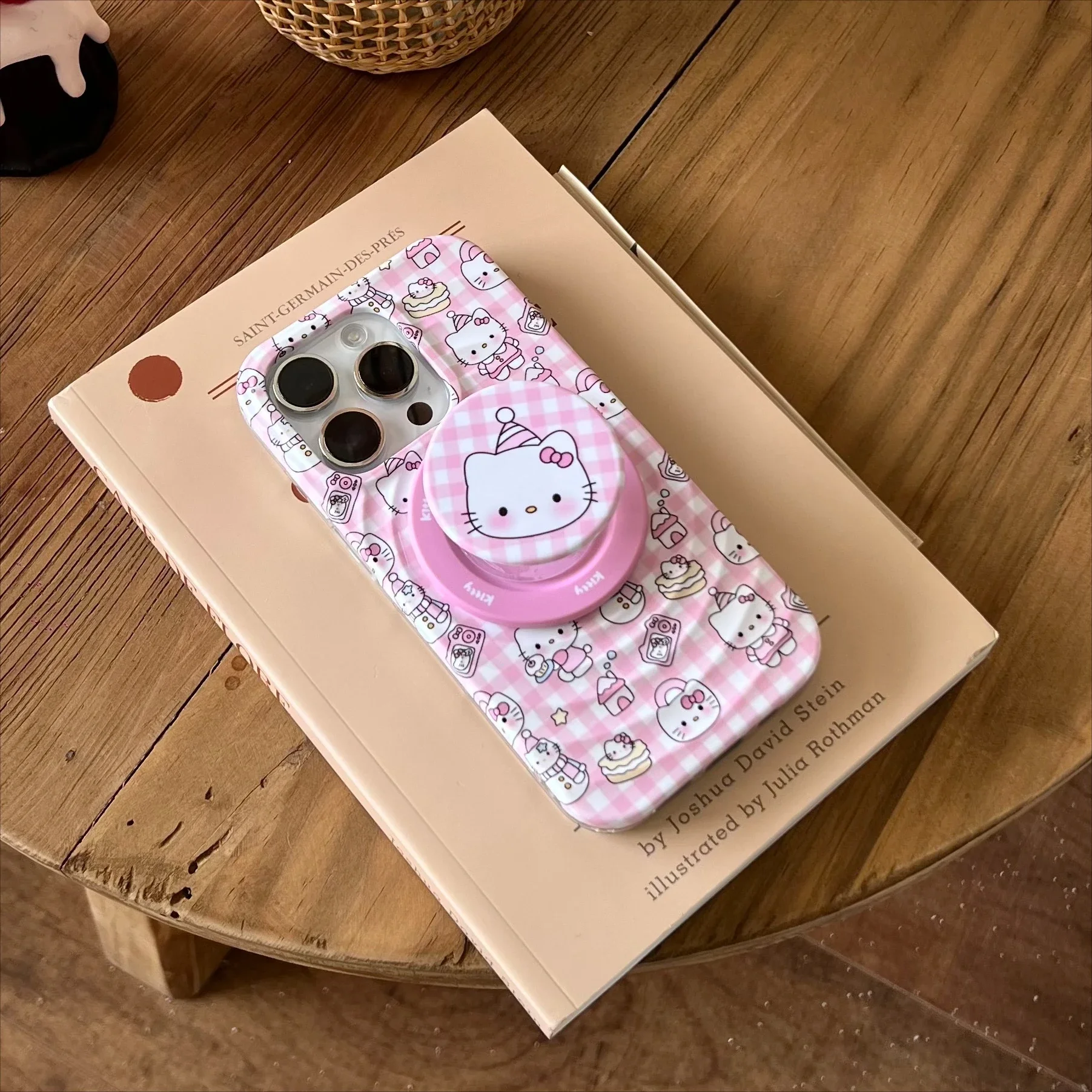 

Cute Cartoon Hello Kitty Magnetic Bracket Wireless Charging Mobile Phone Case for IPhone 16ProMax 16 15 14 13ProMax Phone Case