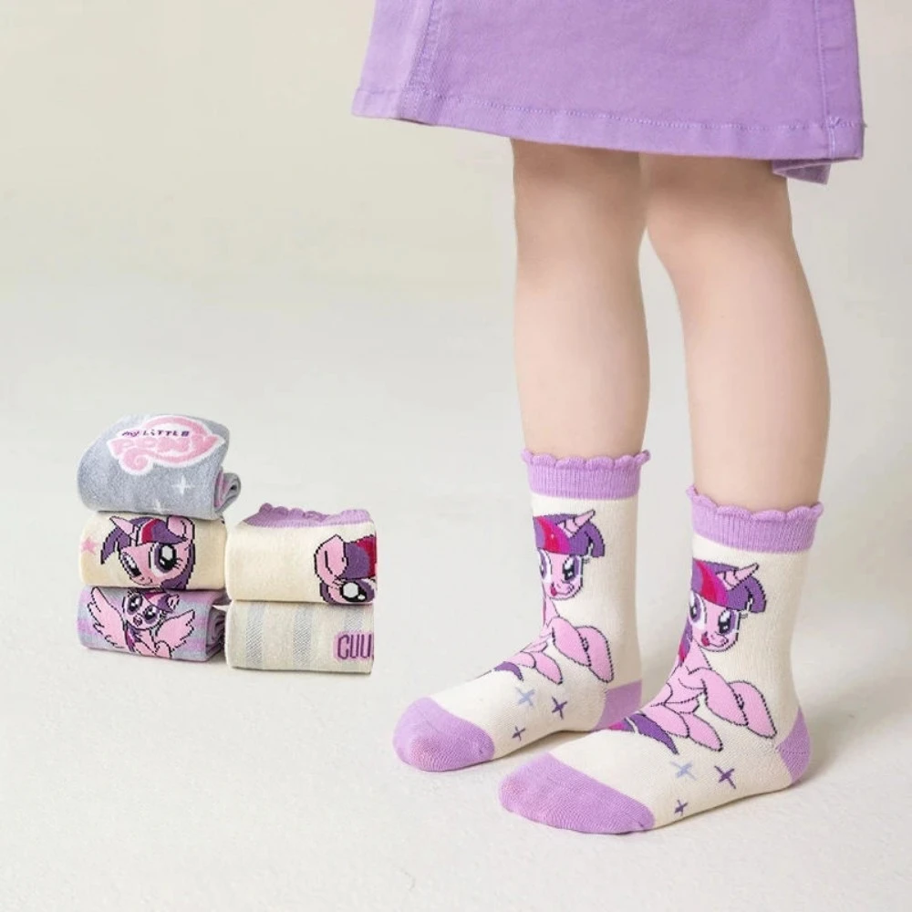 5 paia di calzini in puro cotone My Little Pony per ragazza, calzini in cotone autunnali e invernali, accessori per abbigliamento per ragazze con motivo simpatico cartone animato