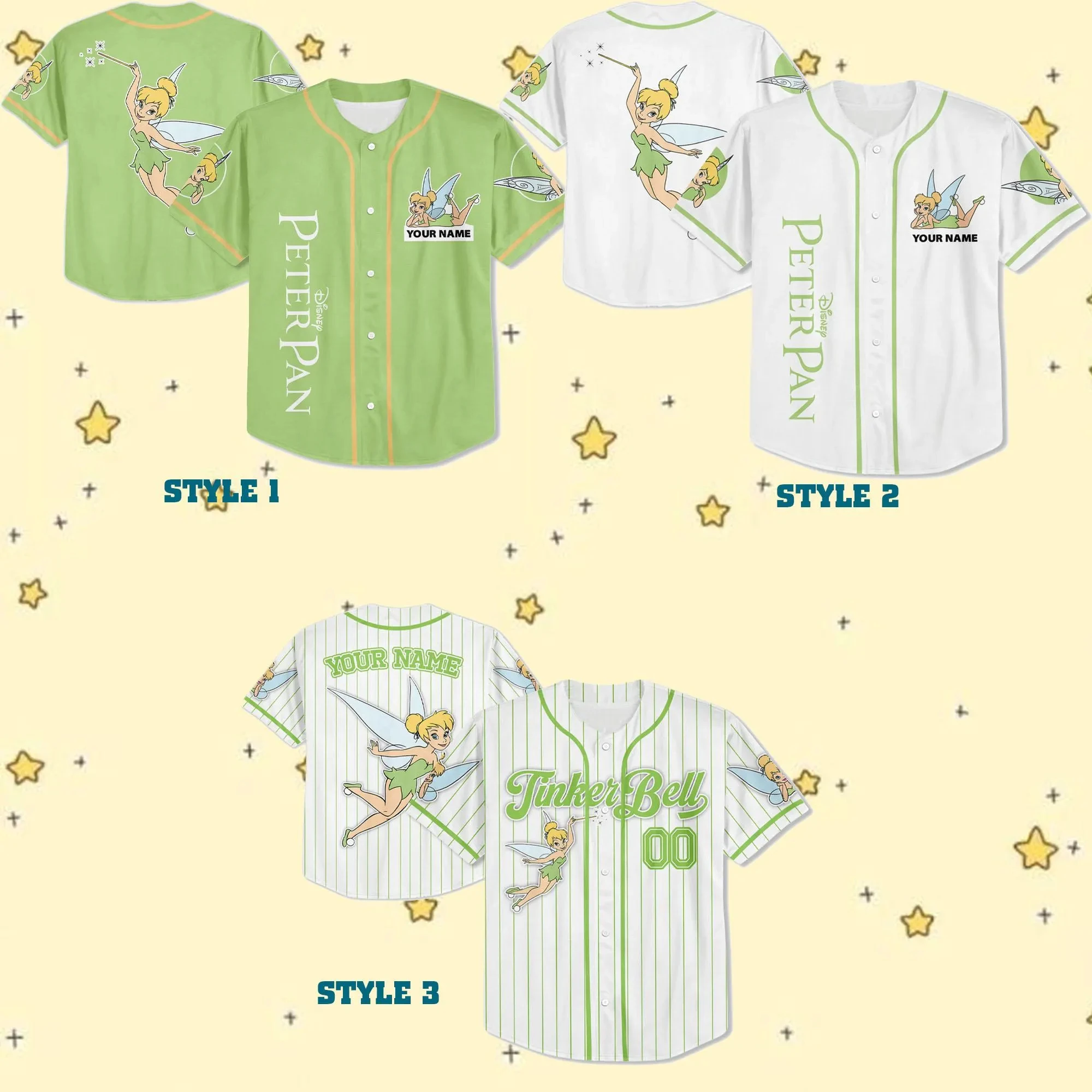 Potdemiel Custom Disney Tinker Bell 야구 유니폼 어린이 청소년 및 성인 유니폼 Princess Match Day 2025 유니폼
