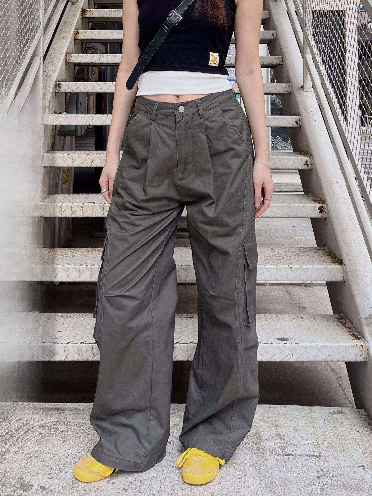 

XFX американские ретро свободные прямые брюки Multi ket рабочие брюки женские уличные широкие повседневные длинные брюки модные