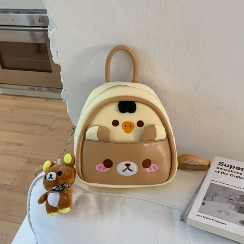 

Kawaii Rilakkuma Mini Backpack Cartoon Kiiroitori Dual Use Crossbody Bag Cute Small Shoulder Bag with Bear Pendant Holiday Gift