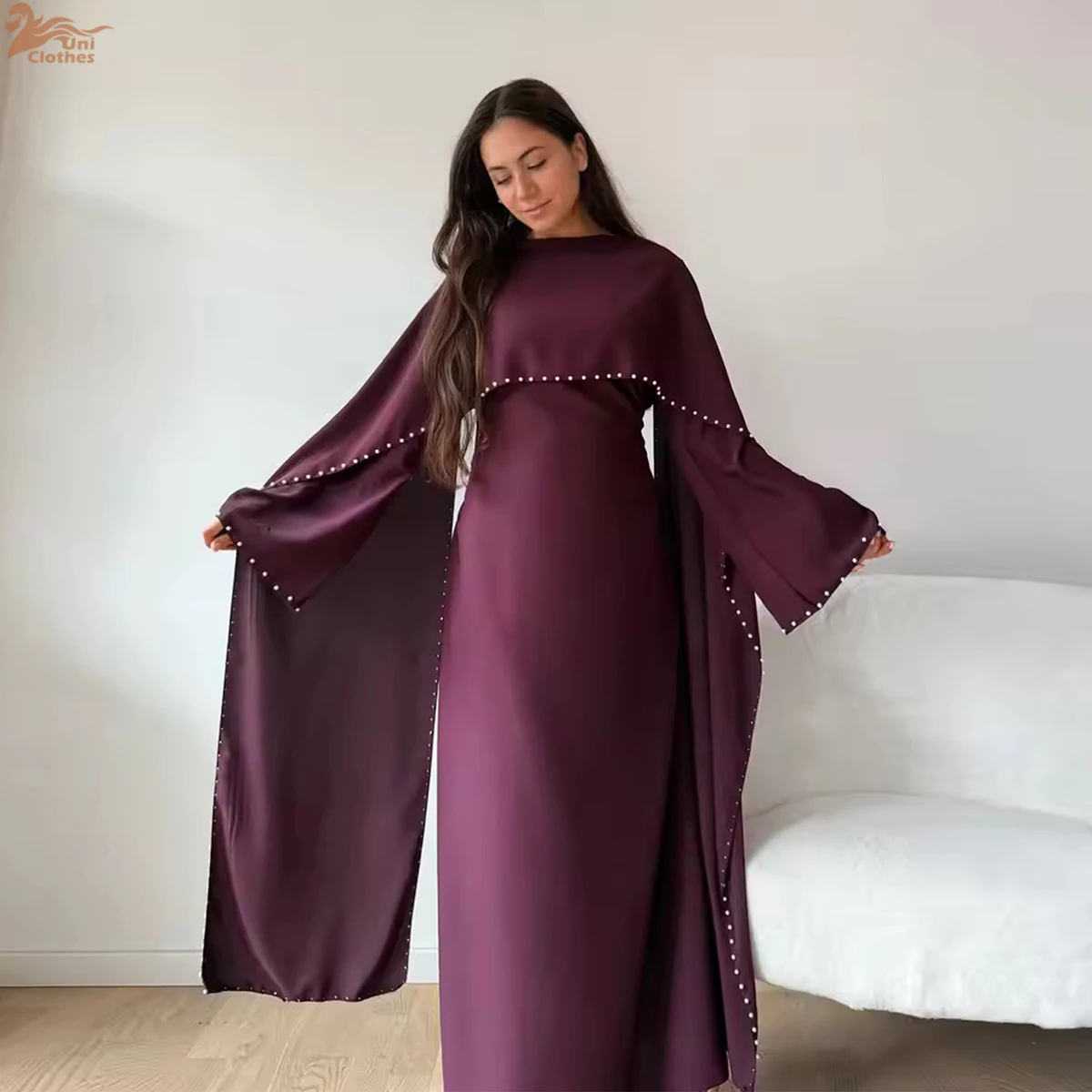 elegant islamic dresses Modest Muslim Women's Glamor Mesh Overlay Formal Dress with Embellishe main image 0