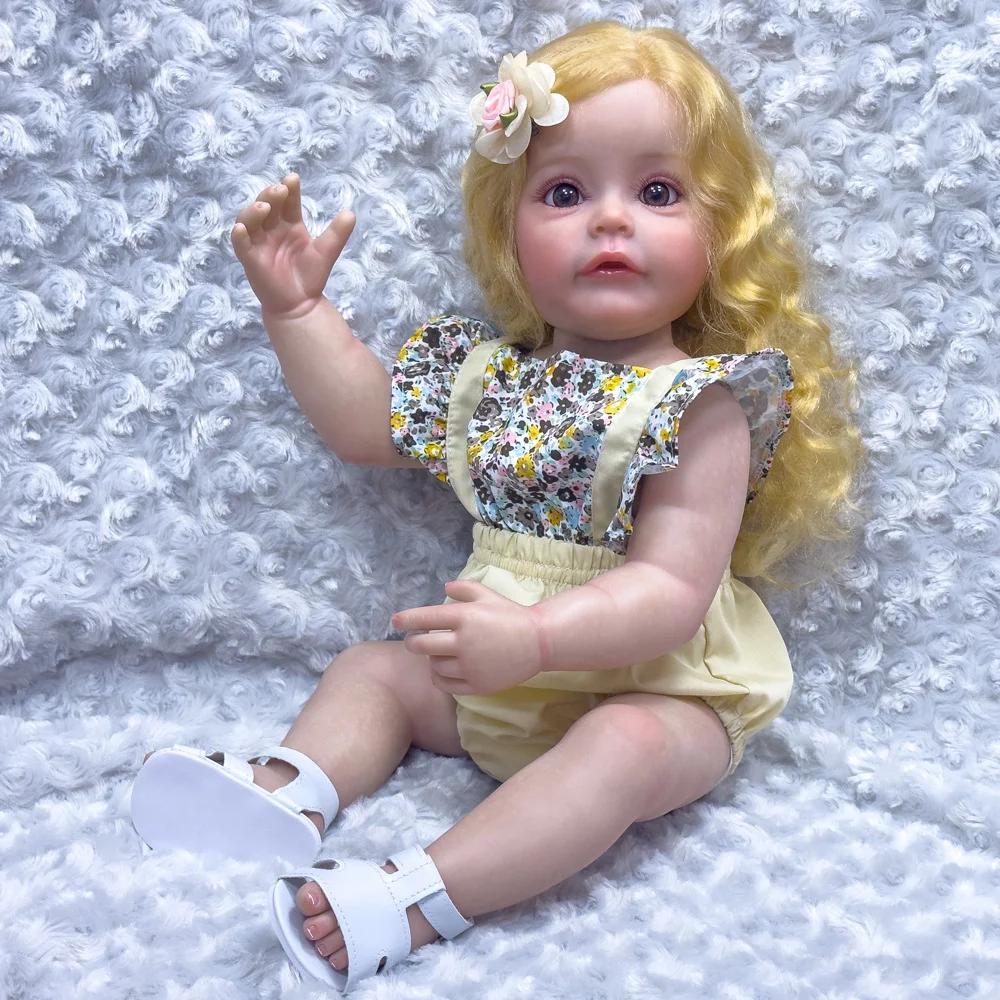 Zachte vinyl herboren pop met grote ogen en lang haar 55 cm realistische babypop met badfunctie en speelhuisspeelgoed W-2163B