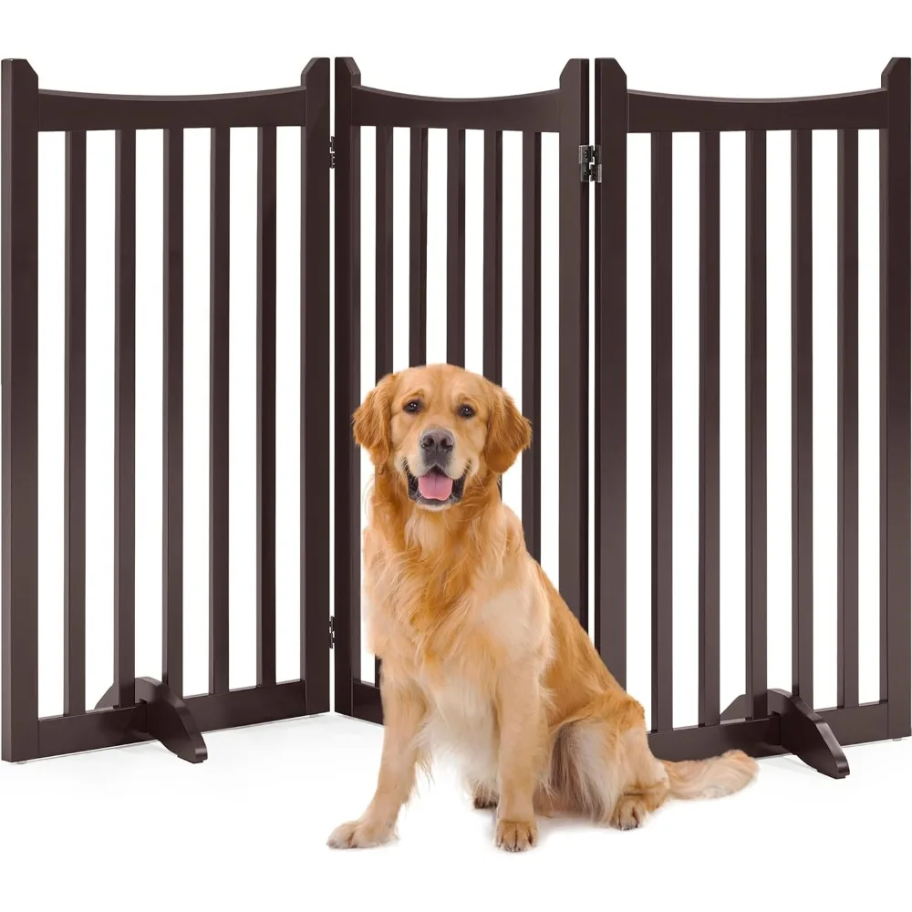 

36" H Extra Tall Freestanding Pet Gate 3-Panel Wooden Dog Fence with 2 Support Feet Folding Dog Gate for Indoor, Stairs,Doorways