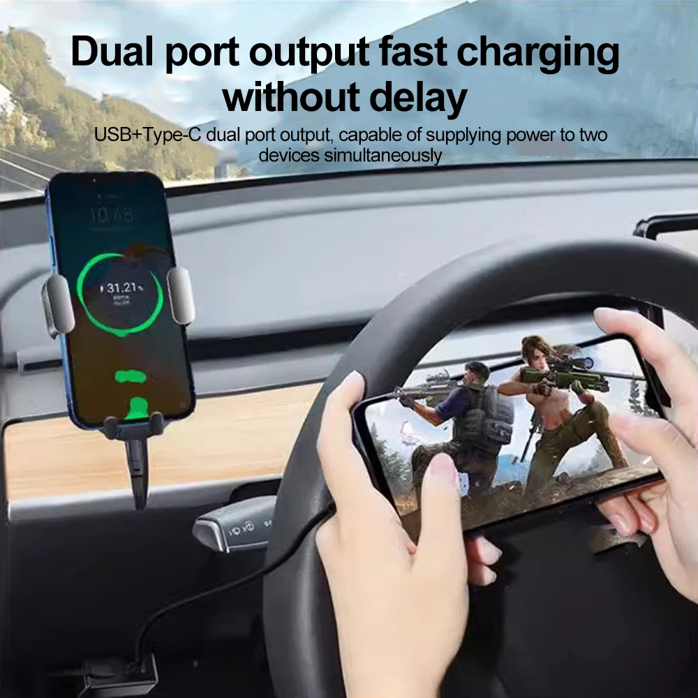 Car OBD Fast Charger for Tesla Model 3 Y X S Mobile Phone Charging Adapter OBD2 Splitter USB and Type-C Dual Port Plug Head