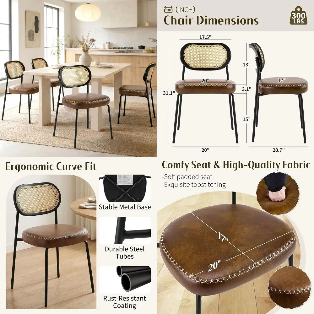 

Modern Upholstered Dining Chairs Set of 4 with Thick Seat Cushion and Curved Back, Fabric Farmhouse Dinner Chair for Kitchen, D