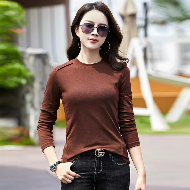 Korean Autumn Long Sleeve T Shirt Women Korean Style New Arrival Fashion Plus Size Basic Stretch T shirts For Women 2023