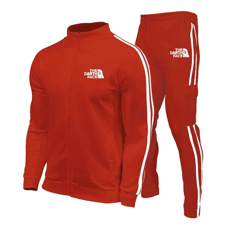 Conjunto de roupas esportivas masculinas, camisa com zíper, gola alta, roupas esportivas juvenis, roupas esportivas casuais de corrida, terno de fitness de 2 peças, novo