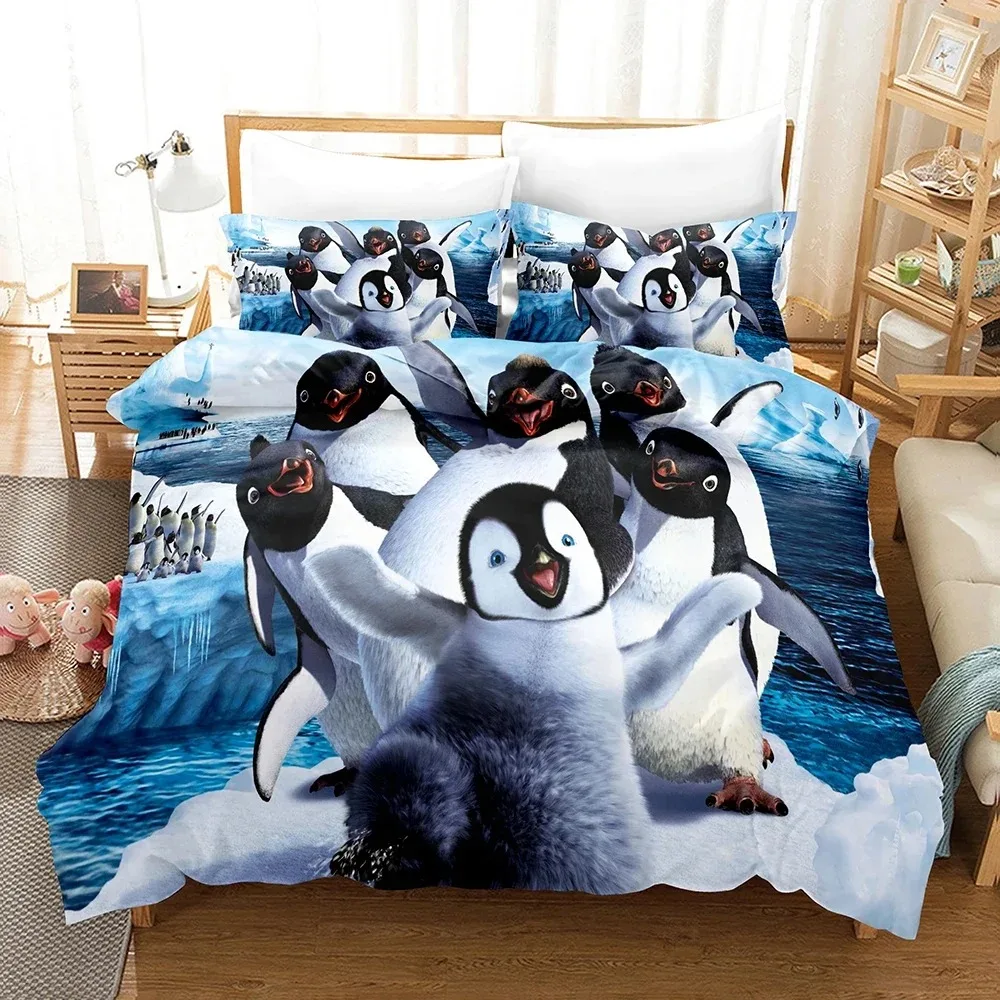 2026 Luxury New 3D Print Cartoon Madagascar Penguin Bedding Set Boys Girls Twin Queen Size Duvet Cover Kids Adult Home Textileex