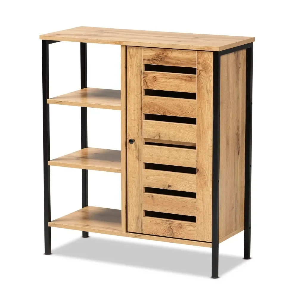 

Shoe Cabinets,Modern Oak Brown Finished Wood and Black Finished Metal 1-Door Shoe Storage Cabinet,Shoe Cabinets