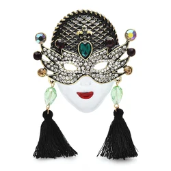 Wuli&baby Big Vintage Beauty Face Brooches For Women Pearl Rhinestone Tassel Beauty Face Party Office Brooch Pins Gifts