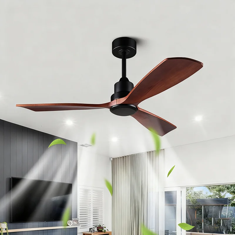 52 Inch Natural Wood Ceiling Fan with Remote Control 3 Fan Blades Reversible DC Motor Ceiling Fan Decorative Home Ceiling Fans